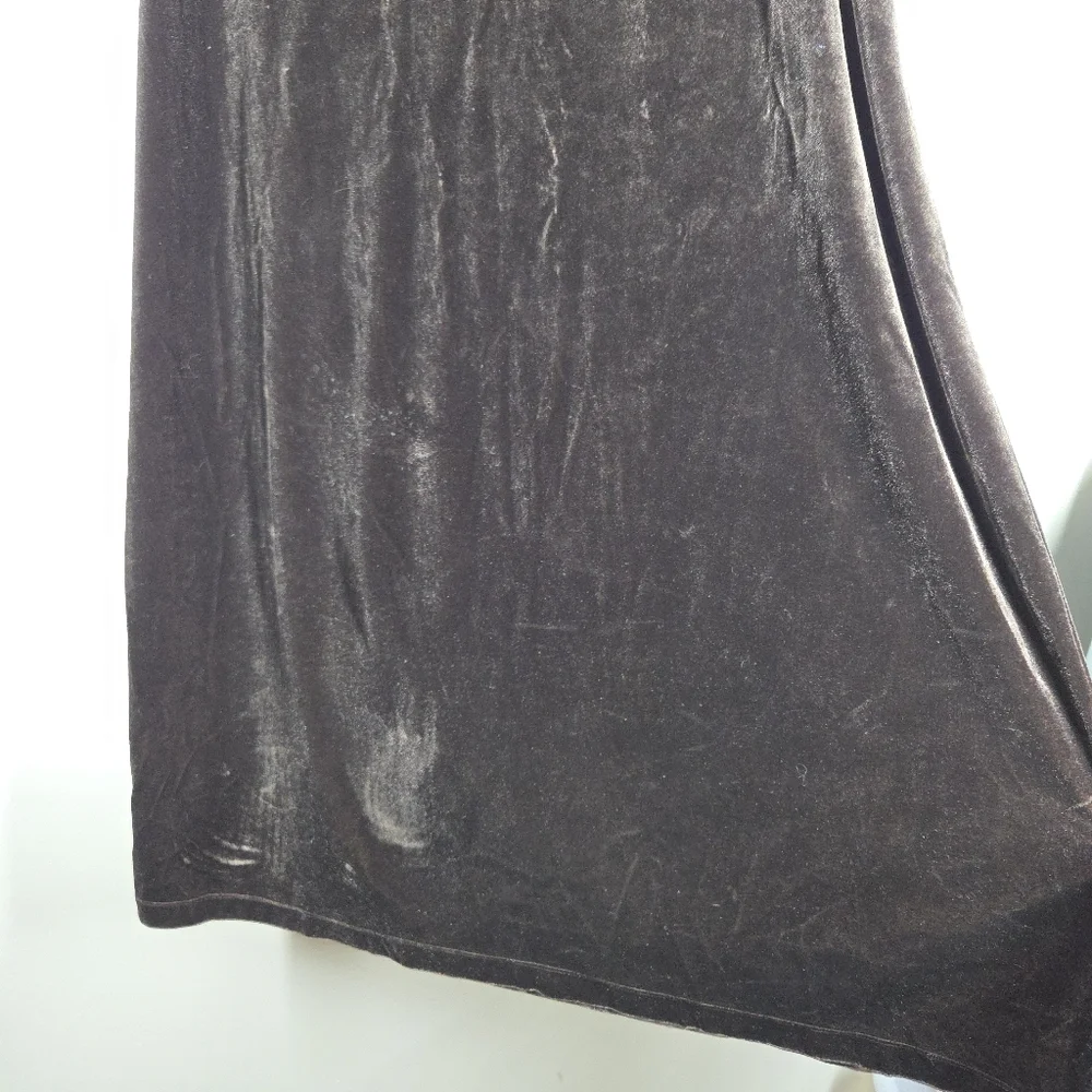 Vtg 90s Y2K Dark Chocolate Brown Velvet Maxi Skirt Pull On Grunge Whimsigoth XL - Picture 3 of 8